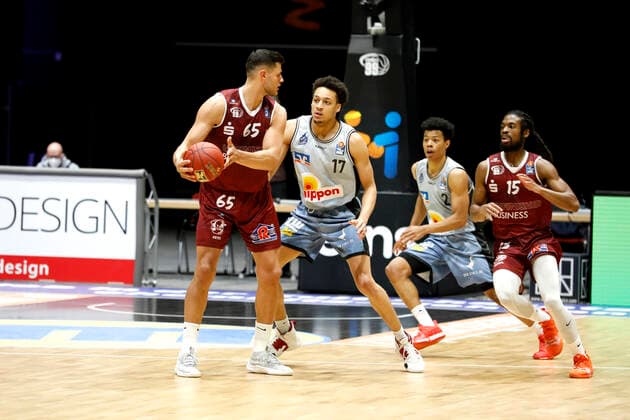 14 04 2021, easyCredit Basketball Bundesliga, BBL, season 2020 2021, men, Chemnitz Niners HAKRO Merlins Crailsheim Filip Stanic, Niners Chemnitz, Jamuni McNeace, HAKRO Merlins Crailsheim Chemnitz Fair Chemnitz Saxony Germany