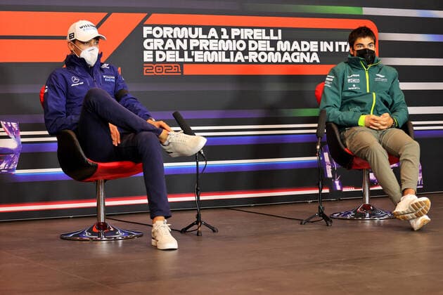 F1 Grand Prix of Emilia Romagna 63 George Russell (GBR, Williams Racing), 18 Lance Stroll (CAN, Aston Martin Cognizant F1 Team), F1 Grand Prix of Emilia Romagna at Autodromo Enzo e Dino Ferrari on April 15, 2021 in Imola, Italy. (Photo by xpbimages.com XPB Images FIA Pool via HOCH ZWEI) Imola Italy Poolfoto HOCH ZWEI Pool XPB Images ,EDITORIAL USE ONLY