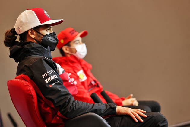 F1 Grand Prix of Emilia Romagna 99 Antonio Giovinazzi (ITA, Alfa Romeo Racing ORLEN), 16 Charles Leclerc (MON, Scuderia Ferrari Mission Winnow), F1 Grand Prix of Emilia Romagna at Autodromo Enzo e Dino Ferrari on April 15, 2021 in Imola, Italy. (Photo by xpbimages.com XPB Images FIA Pool via HOCH ZWEI) Imola Italy Poolfoto HOCH ZWEI Pool XPB Images ,EDITORIAL USE ONLY