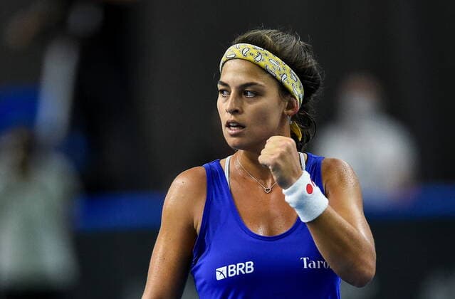 2021.04.16 Bytom Tenis Puchar Billie Jean King Mecz: Magdalena Frech - Carolina Meligeni Alves Polska - Brazylia N z Carolina Meligeni Alves Emocje reakcja Foto Lukasz Sobala PressFocus 2021.04.16 Bytom Tennis Billie Jean King Cup 2021 Play-Offs Poland - Brazil Carolina Meligeni Alves Emocje reakcja Credit: Lukasz Sobala PressFocus NEWSPIX.PL --- Newspix.pl  20210416PF_LS080