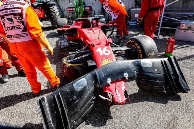 Car of 16 Charles Leclerc MON, Scuderia Ferrari Mission Winnow after crash, F1 Grand Prix of Emilia Romagna at Autodromo Enzo e Dino Ferrari on April 16, 2021 in Imola, Italy Photo by HOCH ZWEI Imola Italy