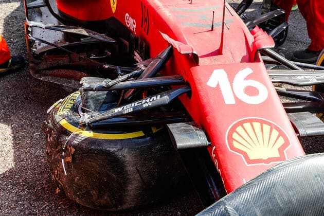 Car of 16 Charles Leclerc MON, Scuderia Ferrari Mission Winnow after crash, F1 Grand Prix of Emilia Romagna at Autodromo Enzo e Dino Ferrari on April 16, 2021 in Imola, Italy Photo by HOCH ZWEI Imola Italy