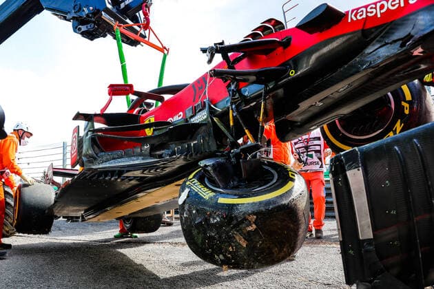 Car of 16 Charles Leclerc MON, Scuderia Ferrari Mission Winnow after crash, F1 Grand Prix of Emilia Romagna at Autodromo Enzo e Dino Ferrari on April 16, 2021 in Imola, Italy Photo by HOCH ZWEI Imola Italy