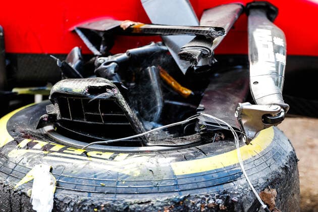 Car of 16 Charles Leclerc MON, Scuderia Ferrari Mission Winnow after crash, F1 Grand Prix of Emilia Romagna at Autodromo Enzo e Dino Ferrari on April 16, 2021 in Imola, Italy Photo by HOCH ZWEI Imola Italy