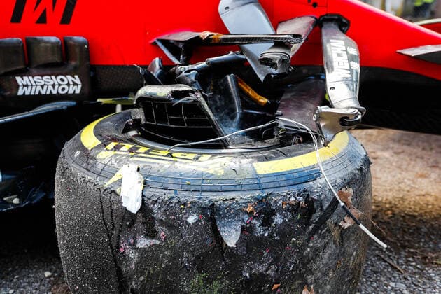 Car of 16 Charles Leclerc MON, Scuderia Ferrari Mission Winnow after crash, F1 Grand Prix of Emilia Romagna at Autodromo Enzo e Dino Ferrari on April 16, 2021 in Imola, Italy Photo by HOCH ZWEI Imola Italy