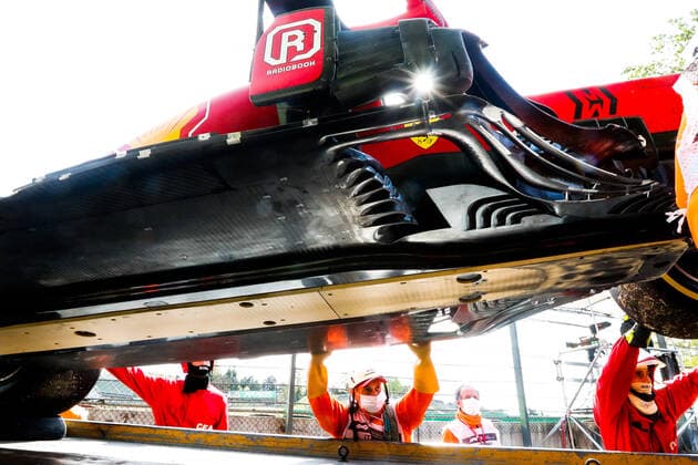Car of 16 Charles Leclerc MON, Scuderia Ferrari Mission Winnow after crash, F1 Grand Prix of Emilia Romagna at Autodromo Enzo e Dino Ferrari on April 16, 2021 in Imola, Italy Photo by HOCH ZWEI Imola Italy