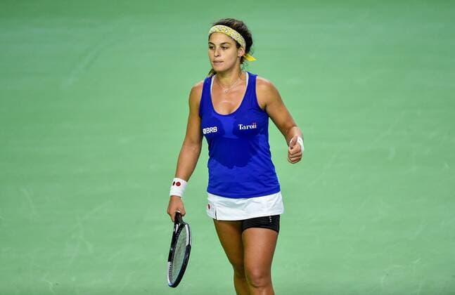 2021.04.16 Bytom Tenis Puchar Billie Jean King Mecz: Magdalena Frech - Carolina Meligeni Alves Polska - Brazylia N z Carolina Meligeni Alves Emocje reakcja Foto Lukasz Sobala PressFocus 2021.04.16 Bytom Tennis Billie Jean King Cup 2021 Play-Offs Poland - Brazil Carolina Meligeni Alves Emocje reakcja Credit: Lukasz Sobala PressFocus NEWSPIX.PL --- Newspix.pl  20210416PF_LS161