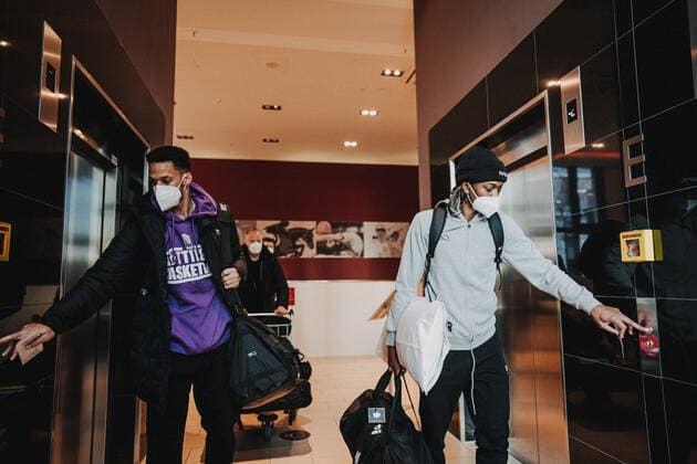 Basketball 16 04 2021 Season 2020 2021 MagentaSport BBL Cup Arrival MagentaSport BBL Cup The Cup Basketball 16 04 2021 Season 2020 2021 MagentaSport BBL Cup Arrival BG Göttingen editorial use only commercial use only by arrangement with the photographer Munich Germany