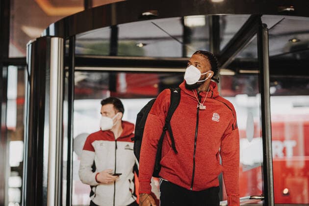 Basketball 16 04 2021 Season 2020 2021 MagentaSport BBL Cup Arrival MagentaSport BBL Cup The Cup Basketball 16 04 2021 Season 2020 2021 MagentaSport BBL Cup Arrival Jalen Reynolds, FC Bayern Munich editorial use only commercial use only by arrangement with the photographer Munich Germany