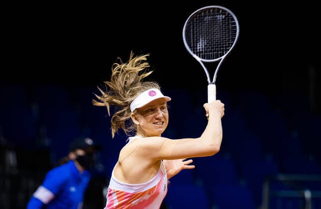 April 17, 2021, STUTTGART, GERMANY: Mona Barthel of Germany in action during the first round of qualifications at the 2021 Porsche Tennis Grand Prix WTA, Tennis Damen 500 tournament against Martina Caregaro of Italy STUTTGART GERMANY - ZUMAa181 20210417_zaa_a181_007 Copyright: xRobxPrangex