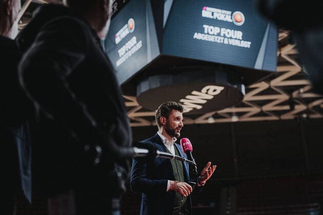 Basketball 17 04 2021 Season 2020 2021 MagentaSport BBL Cup 1 Semifinal Ratiopharm Ulm FC Bayern Munich Basketball 17 04 2021 Season 2020 2021 MagentaSport BBL Cup 1 Semifinal Ratiopharm Ulm FC Bayern Munich Marko Pesic, Managing Director FC Bayern Basketball editorial use only commercial use only by arrangement with the photographer Munich Germany