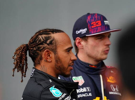 Formula 1 Pirelli Gran Premio Del Made In Italy E Dell emilia Romagna 2021 17 04 2021, Autodromo Enzo e Dino Ferrari, Imola, Formula 1 Pirelli Gran Premio Del Made In Italy E Dell emilia Romagna 2021 ,in the picture pole position for Lewis Hamilton GBR 44 , Mercedes AMG Petronas Formula One Team, third starting position for Max Verstappen NEL 33 , Red Bull Racing Honda nordphotoxGmbHx xBratic nph00250