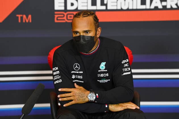 F1 Grand Prix of Emilia Romagna 44 Lewis Hamilton (GBR, Mercedes-AMG Petronas F1 Team), F1 Grand Prix of Emilia Romagna at Autodromo Enzo e Dino Ferrari on April 17, 2021 in Imola, Italy. (Photo by Mark Sutton LAT Motorsport Images FIA Pool via HOCH ZWEI) Imola Italy Poolfoto HOCH ZWEI Pool Motorsport Images ,EDITORIAL USE ONLY