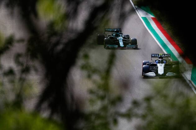 6 Nicholas Latifi CAN, Williams Racing , 18 Lance Stroll CAN, Aston Martin Cognizant F1 Team , F1 Grand Prix of Emilia Romagna at Autodromo Enzo e Dino Ferrari on April 17, 2021 in Imola, Italy Photo by HOCH ZWEI Imola Italy