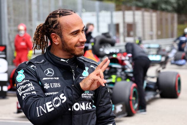 F1 Grand Prix of Emilia Romagna 44 Lewis Hamilton (GBR, Mercedes-AMG Petronas F1 Team), F1 Grand Prix of Emilia Romagna at Autodromo Enzo e Dino Ferrari on April 17, 2021 in Imola, Italy. (Photo by Steve Etherington for Mercedes-Benz Grand Prix Ltd. Daimler AG FIA Pool via HOCH ZWEI) Imola Italy Poolfoto HOCH ZWEI Pool Daimler AG ,EDITORIAL USE ONLY