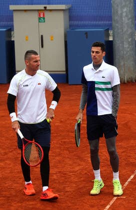 17.04.2021 Belgrade(Serbia) Serbia Challenger Open men s tennis doubles final Tomislav Brkic(L) Bosnia,Nikola Cacic(R) Serbia :