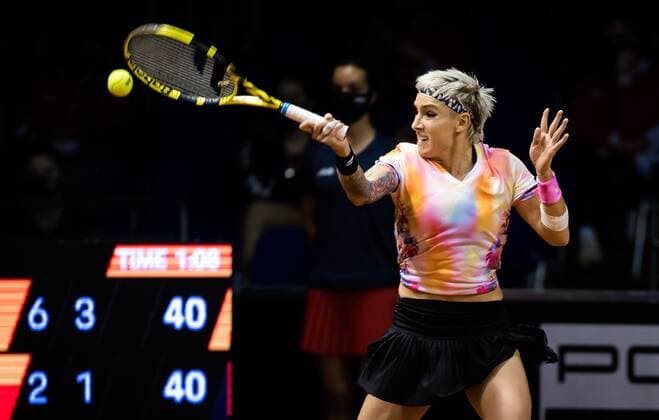 Mandatory Credit: Photo by Rob Prange Shutterstock (11862863cy) Bethanie Mattek-Sands of the United States in action during the first qualifications round at the 2021 Porsche Tennis Grand Prix WTA, Tennis Damen 500 tournament 2021 Porsche Tennis Grand Prix Qualifications Day 1 - 17 Apr 2021 2021 Porsche Tennis Grand Prix Qualifications Day 1 - 17 Apr 2021  Copyright: xRobxPrange Shutterstockx 11862863cy