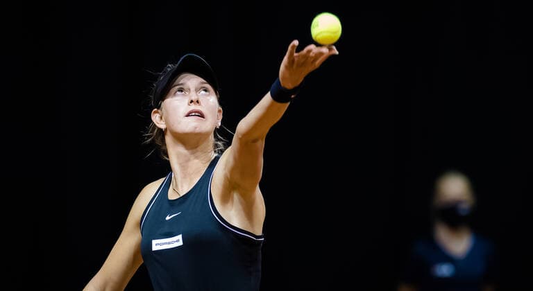 April 17, 2021, STUTTGART, GERMANY: Alexandra Vecic of Germany in action during the first qualifications round at the 2021 Porsche Tennis Grand Prix WTA, Tennis Damen 500 tournament against Tamara Korpatsch of Germany STUTTGART GERMANY - ZUMAa181 20210417_zaa_a181_086 Copyright: xRobxPrangex