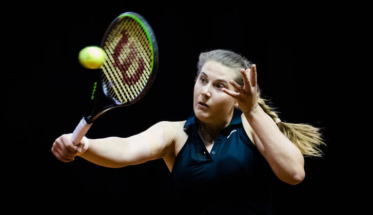 April 17, 2021, STUTTGART, GERMANY: Antonia Lottner of Germany in action during qualifications at the 2021 Porsche Tennis Grand Prix WTA, Tennis Damen 500 tournament against Ulrikke Eikeri of Norway STUTTGART GERMANY - ZUMAa181 20210417_zaa_a181_132 Copyright: xRobxPrangex