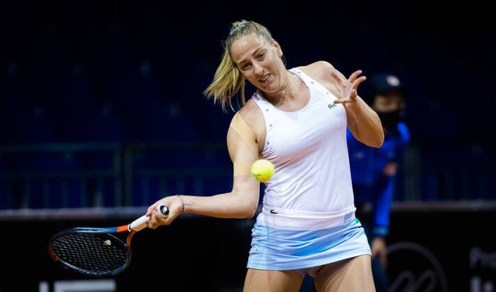 April 17, 2021, STUTTGART, GERMANY: Tena Lukas of Croatia in action during qualifications at the 2021 Porsche Tennis Grand Prix WTA, Tennis Damen 500 tournament against Angelica Moratelli of Italy STUTTGART GERMANY - ZUMAa181 20210417_zaa_a181_139 Copyright: xRobxPrangex
