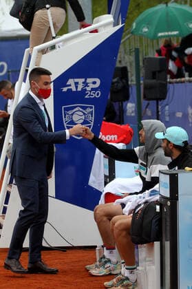 17.04.2021 Belgrade(Serbia) Serbia Challenger Open men s tennis doubles final Andres Molteni(C), Guillermo Duran(R) Argentina with Djordje Djokovic(L) tournament director :