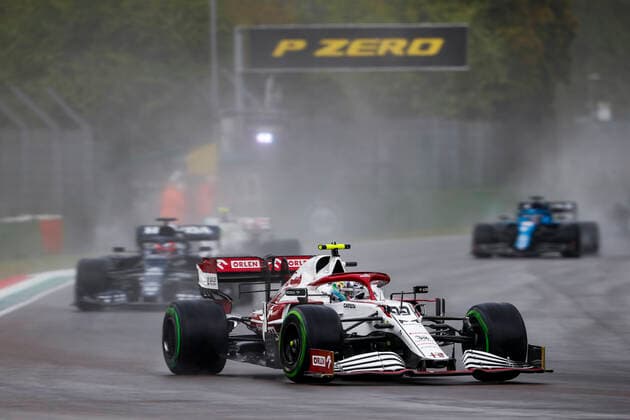 99 GIOVINAZZI Antonio (ita), Alfa Romeo Racing ORLEN C41, action during the Formula 1 Pirelli Gran Premio Del Made In Italy E Dell emilia Romagna 2021 from April 16 to 18, 2021 on the Autodromo Internazionale Enzo e Dino Ferrari, in Imola, Italy - FORMULE 1 : Grand prix Emilie Romagne - Imola - Course - 18 04 2021 DPPI Panoramic 