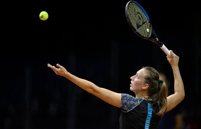 Angelica Moratelli ITA Action Serve Qualification Round 2 Tennis Women Porsche Cup Porsche Tennis Grand Prix GP Stuttgart 2021 Porsche Arena 18 04 2021 Porsche Tennis Grand Prix Stuttgart 2021