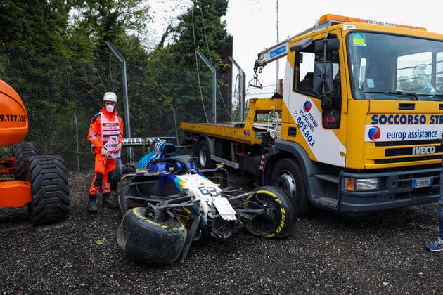 Car of 63 George Russell GBR, Williams Racing after crash, F1 Grand Prix of Emilia Romagna at Autodromo Enzo e Dino Ferrari on April 18, 2021 in Imola, Italy Photo by HOCH ZWEI Imola Italy