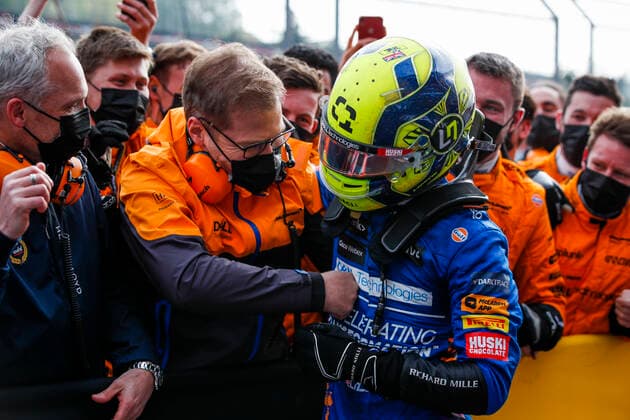 Andreas Seidl GER, McLaren F1 Team , 4 Lando Norris GBR, McLaren F1 Team , F1 Grand Prix of Emilia Romagna at Autodromo Enzo e Dino Ferrari on April 18, 2021 in Imola, Italy Photo by HOCH ZWEI Imola Italy