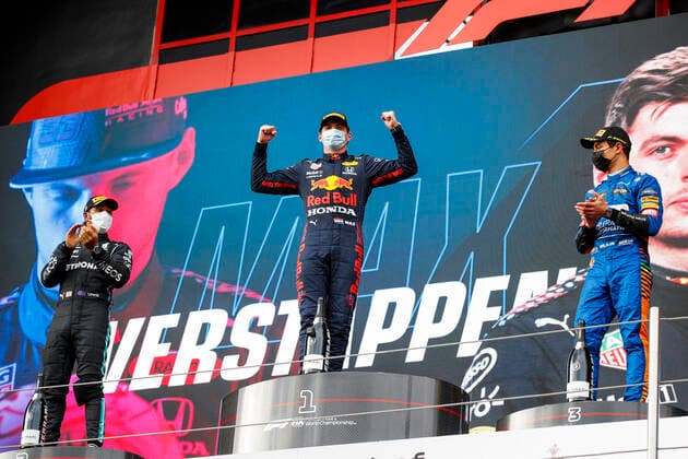 44 Lewis Hamilton GBR, Mercedes AMG Petronas F1 Team , 33 Max Verstappen NED, Red Bull Racing , 4 Lando Norris GBR, McLaren F1 Team , F1 Grand Prix of Emilia Romagna at Autodromo Enzo e Dino Ferrari on April 18, 2021 in Imola, Italy Photo by HOCH ZWEI Imola Italy