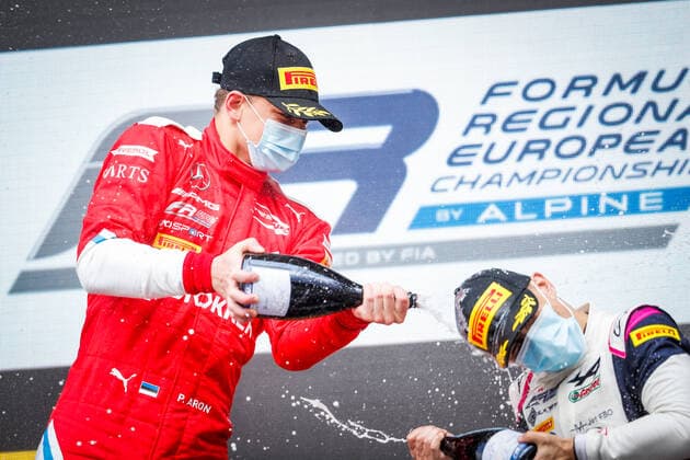 podium ARON Paul, Prema Powerteam, portrait during the 1st round of the 2021 Formula Regional European Championship, EM, Europameisterschaft by Alpine from April 16 to 18, 2021 on the Autodromo Internazionale Enzo e Dino Ferrari, in Imola, Italy - MOTORSPORT : AUTO - FREC BY ALPINE - IMOLA 2021 - Grand prix Emilie Romagne - Imola - Course - 18 04 2021 DPPI Panoramic 