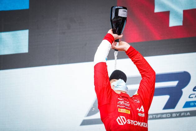 podium ARON Paul, Prema Powerteam, portrait during the 1st round of the 2021 Formula Regional European Championship, EM, Europameisterschaft by Alpine from April 16 to 18, 2021 on the Autodromo Internazionale Enzo e Dino Ferrari, in Imola, Italy - MOTORSPORT : AUTO - FREC BY ALPINE - IMOLA 2021 - Grand prix Emilie Romagne - Imola - Course - 18 04 2021 DPPI Panoramic 