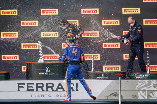 podium NORRIS Lando (gbr), McLaren MCL35M, portrait during the Formula 1 Pirelli Gran Premio Del Made In Italy E Dell emilia Romagna 2021 from April 16 to 18, 2021 on the Autodromo Internazionale Enzo e Dino Ferrari, in Imola, Italy - Photo Antonin Vincent DPPI F1 - EMILIA ROMAGNA GRAND PRIX 2021 - RACE ANTONINVINCENT DPPI  00121004__V2_3474