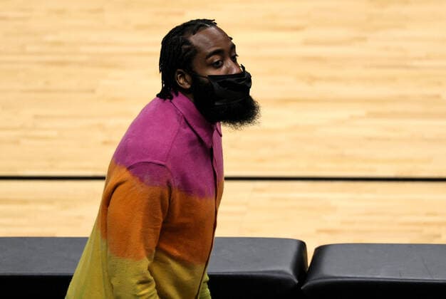 April 18, 2021, Miami, Florida, USA: Brooklyn Nets guard James Harden (13) looks on in the first quarter against the Miami Heat at the AmericanAirlines Arena on Sunday, April 18, 2021 in Miami, Florida. Miami USA - ZUMAm67_ 0116869499st Copyright: xDavidxSantiagox