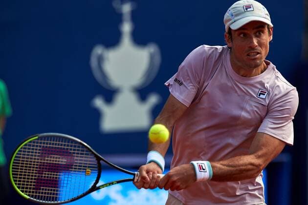 Argentinian tennis player Guido Pella returns the ball to Japanese Kei Nishikori during the Barcelona Open Banc Sabadell tennis tournament at Real Club de Tenis in Barcelona, Catalonia, Spain, 19 April 2021. Barcelona Open Banc Sabadell tennis tournament: Kei Nishikori vs Guido Pella !ACHTUNG: NUR REDAKTIONELLE NUTZUNG!  Copyright: xAlejandroxGarciax GRAFCAT1586 20210419-637544535761944333