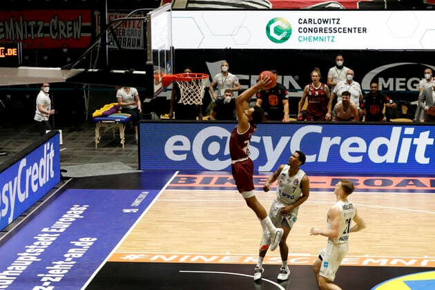19 04 2021, easyCredit Basketball Bundesliga, BBL, season 2020 2021, men, Chemnitz Niners Hamburg Towers George King, Niners Chemnitz Chemnitz Fair Chemnitz Saxony Germany