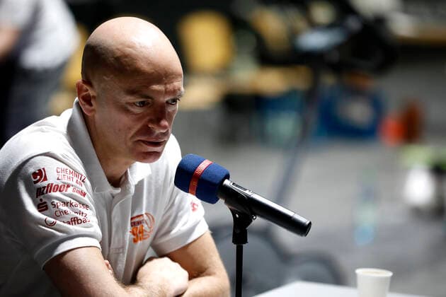 19 04 2021, easyCredit Basketball Bundesliga, BBL, 2020 2021 season, men, Chemnitz Niners Hamburg Towers Rodrigo Pastore head coach , Niners Chemnitz at press conference Chemnitz Messe Chemnitz Sachsen Germany