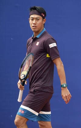 Tennis: Barcelona Open Kei Nishikori of Japan is pictured during his Barcelona Open first-round match against Guido Pella of Argentina on April 19, 2021, in Barcelona, Spain. Nishikori won 4-6, 7-6(4), 6-2. 