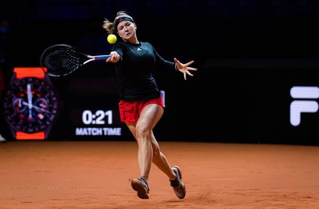 Mandatory Credit: Photo by Rob Prange Shutterstock (11864527c) Karolina Muchova of the Czech Republic in action during her first-round match at the 2021 Porsche Tennis Grand Prix WTA, Tennis Damen 500 tournament Porsche Tennis Grand Prix, Tennis, Stuttgart, Germany - 20 Apr 2021 Porsche Tennis Grand Prix, Tennis, Stuttgart, Germany - 20 Apr 2021  Copyright: xRobxPrange Shutterstockx 11864527c