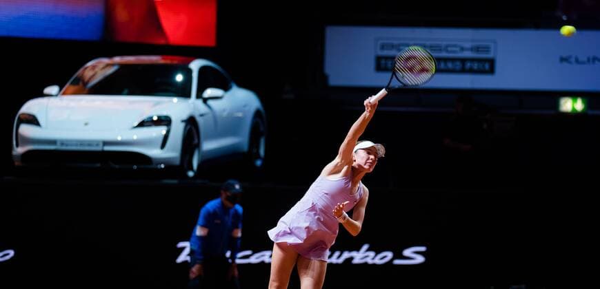 Mandatory Credit: Photo by Rob Prange Shutterstock (11864527b) Ekaterina Alexandrova of Russia in action during her first-round match at the 2021 Porsche Tennis Grand Prix WTA, Tennis Damen 500 tournament Porsche Tennis Grand Prix, Tennis, Stuttgart, Germany - 20 Apr 2021 Porsche Tennis Grand Prix, Tennis, Stuttgart, Germany - 20 Apr 2021  Copyright: xRobxPrange Shutterstockx 11864527b