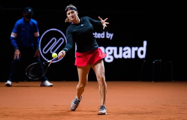 Mandatory Credit: Photo by Rob Prange Shutterstock (11864527t) Karolina Muchova of the Czech Republic in action during her first-round match at the 2021 Porsche Tennis Grand Prix WTA, Tennis Damen 500 tournament Porsche Tennis Grand Prix, Tennis, Stuttgart, Germany - 20 Apr 2021 Porsche Tennis Grand Prix, Tennis, Stuttgart, Germany - 20 Apr 2021  Copyright: xRobxPrange Shutterstockx 11864527t