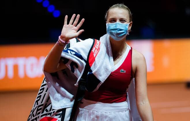 Mandatory Credit: Photo by Rob Prange Shutterstock (11864527aj) Anett Kontaveit of Estonia in action during her first-round match at the 2021 Porsche Tennis Grand Prix WTA, Tennis Damen 500 tournament Porsche Tennis Grand Prix, Tennis, Stuttgart, Germany - 20 Apr 2021 Porsche Tennis Grand Prix, Tennis, Stuttgart, Germany - 20 Apr 2021  Copyright: xRobxPrange Shutterstockx 11864527aj