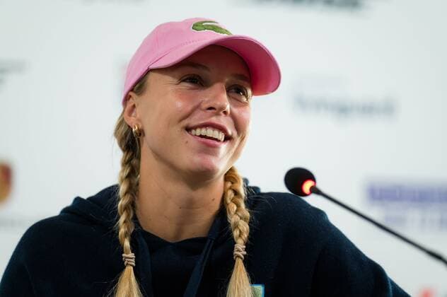 Mandatory Credit: Photo by Rob Prange Shutterstock (11864527db) Anett Kontaveit of Estonia talks to the media after her first-round match at the 2021 Porsche Tennis Grand Prix WTA, Tennis Damen 500 tournament Porsche Tennis Grand Prix, Tennis, Stuttgart, Germany - 20 Apr 2021 Porsche Tennis Grand Prix, Tennis, Stuttgart, Germany - 20 Apr 2021  Copyright: xRobxPrange Shutterstockx 11864527db