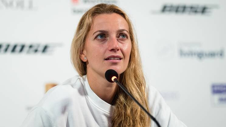 Mandatory Credit: Photo by Rob Prange Shutterstock (11864527ek) Petra Kvitova of the Czech Republic talks to the media after her first-round match at the 2021 Porsche Tennis Grand Prix WTA, Tennis Damen 500 tournament Porsche Tennis Grand Prix, Tennis, Stuttgart, Germany - 20 Apr 2021 Porsche Tennis Grand Prix, Tennis, Stuttgart, Germany - 20 Apr 2021  Copyright: xRobxPrange Shutterstockx 11864527ek