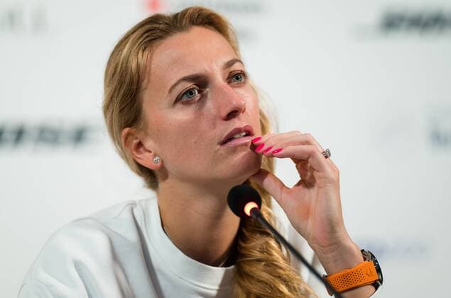 Mandatory Credit: Photo by Rob Prange Shutterstock (11864527ep) Petra Kvitova of the Czech Republic talks to the media after her first-round match at the 2021 Porsche Tennis Grand Prix WTA, Tennis Damen 500 tournament Porsche Tennis Grand Prix, Tennis, Stuttgart, Germany - 20 Apr 2021 Porsche Tennis Grand Prix, Tennis, Stuttgart, Germany - 20 Apr 2021  Copyright: xRobxPrange Shutterstockx 11864527ep