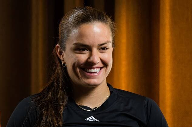Mandatory Credit: Photo by Rob Prange Shutterstock (11864527eq) Maria Sakkari of Greece talks to the media at the 2021 Porsche Tennis Grand Prix WTA, Tennis Damen 500 tournament Porsche Tennis Grand Prix, Tennis, Stuttgart, Germany - 20 Apr 2021 Porsche Tennis Grand Prix, Tennis, Stuttgart, Germany - 20 Apr 2021  Copyright: xRobxPrange Shutterstockx 11864527eq