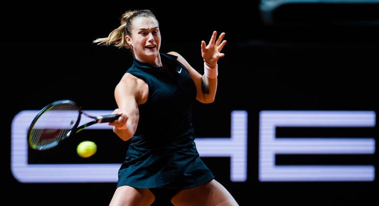 April 20, 2021, STUTTGART, GERMANY: Aryna Sabalenka of Belarus in action during her first-round match at the 2021 Porsche Tennis Grand Prix WTA, Tennis Damen 500 tournament against Shuai Zhang of China STUTTGART GERMANY - ZUMAa181 20210420_zaa_a181_139 Copyright: xRobxPrangex