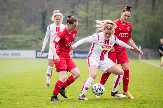2 Frauen Fussball Bundesliga, 1 FC Koeln FC Ingolstadt 21 04 2021 Vanessa Haim 13, FC Ingolstadt , Rachel Rinast 31, 1 FC Koeln , Ivana Slipcevic 23, FC Ingolstadt 2 Frauen Fussball Bundesliga, 1 FC Koeln FC Ingolstadt, Koeln, Geissbockheim DFL REGULATIONS PROHIBIT ANY USE OF PHOTOGRAPHS AS IMAGE SEQUENCES AND OR QUASI VIDEO Copyright: xBEAUTIFULxSPORTS Wunderlx