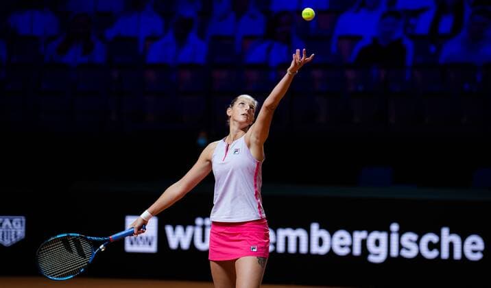 Mandatory Credit: Photo by Rob Prange Shutterstock (11864528g) Karolina Pliskova of the Czech Republic in action during her first-round match at the 2021 Porsche Tennis Grand Prix WTA, Tennis Damen 500 tournament Porsche Tennis Grand Prix, Tennis, Stuttgart, Germany - 21 Apr 2021 Porsche Tennis Grand Prix, Tennis, Stuttgart, Germany - 21 Apr 2021  Copyright: xRobxPrange Shutterstockx 11864528g