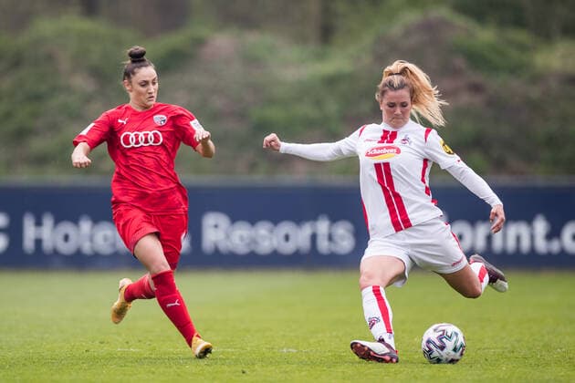 2 Frauen Fussball Bundesliga, 1 FC Koeln FC Ingolstadt 21 04 2021 Ivana Slipcevic 23, FC Ingolstadt , Rachel Rinast 31, 1 FC Koeln 2 Frauen Fussball Bundesliga, 1 FC Koeln FC Ingolstadt, Koeln, Geissbockheim DFL REGULATIONS PROHIBIT ANY USE OF PHOTOGRAPHS AS IMAGE SEQUENCES AND OR QUASI VIDEO Copyright: xBEAUTIFULxSPORTS Wunderlx